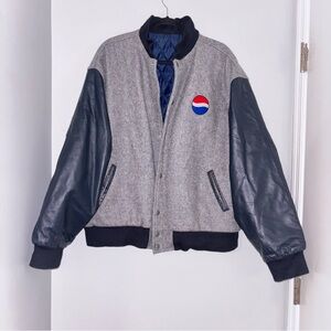 Vintage Pepsi Cola Identity Inc Wool Leather Varsity Bomber Jacket XL USA